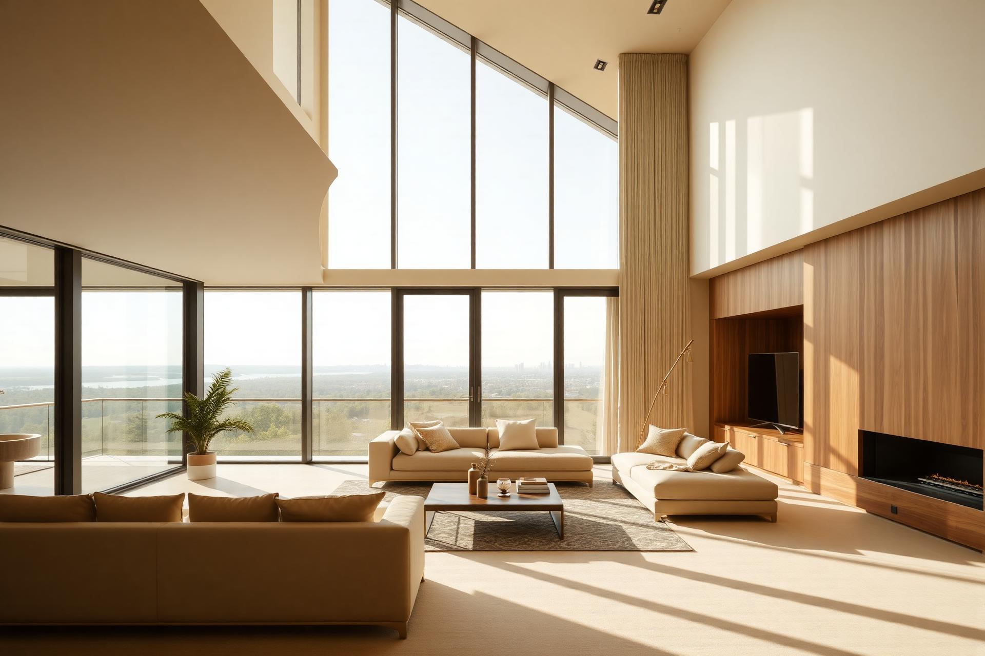 Interior residencial diseñado por CASAMOKKA con luz natural y acabados en tonos beige y madera